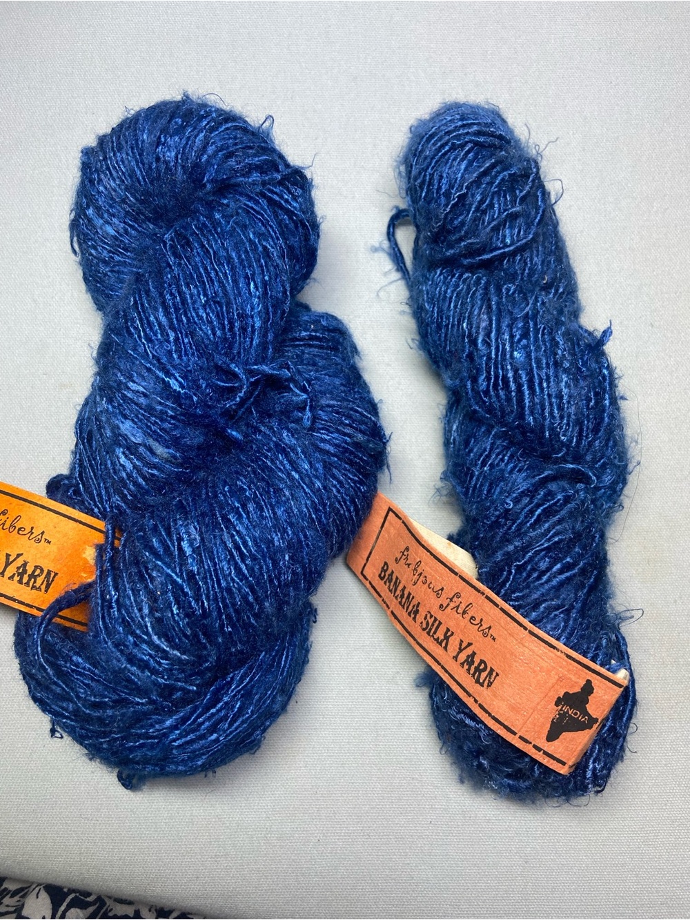 Handspun & Kettle Dyed Deep Indigo Banana Silk Yarn - 2 Skeins